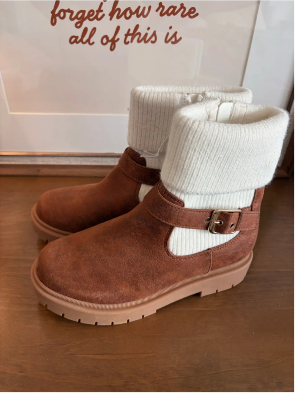NWT Cat & Jack Kristie Cognac Knit Cuff Youth Boots - Size 3 (Women’s Size 5)